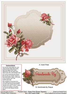 Deep Pink Roses Tapestry Pocket Card Matching 8in x 8in Inse