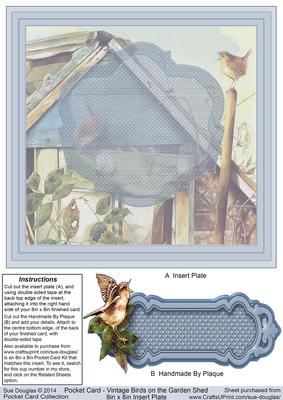 Vintage Birds on the Garden Shed Pocket Insert 8x8