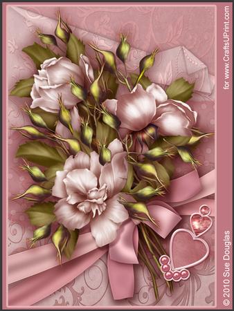 Pink Roses Bouquet Floral Kit, 6 Pages, Including Decoupage Step by Step