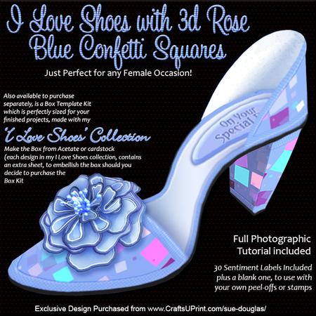 I Love Shoes Kit Blue Confetti Squares with 3D Rose