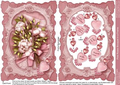 Pink Roses Bouquet in a Frame, Birthday, Decoupage Step by Step