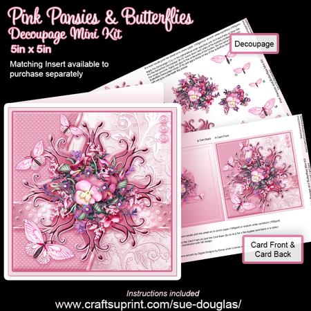 Pink Pansies and Butterflies 5in x 5in Decoupage Mini Kit
