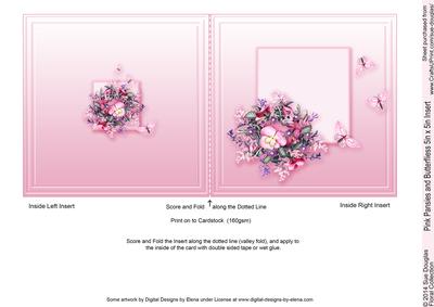 Pink Pansies and Butterflies 5in x 5in Insert