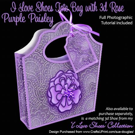 I Love Shoes Tote Bag Purple Paisley