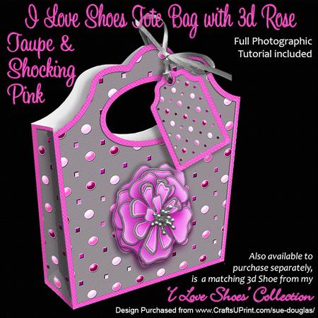 I Love Shoes Tote Bag Taupe & Shocking Pink