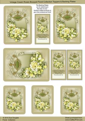 Vintage Cream Roses Bouquet, Toppers Sheet