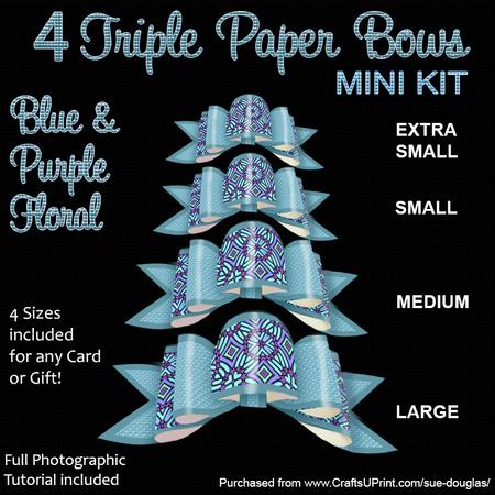 4 Triple Bows Mini Kit - Blue and Purple Floral