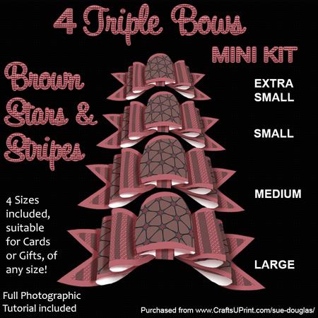 4 Triple Bows Mini Kit - Brown Stars and Stripes