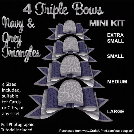 4 Triple Bows Mini Kit - Navy and Grey Triangles