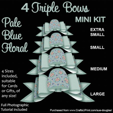 4 Triple Bows Mini Kit - Pale Blue Floral