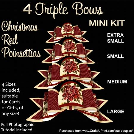 4 Triple Bows Mini Kit - Christmas Red Poinsettias