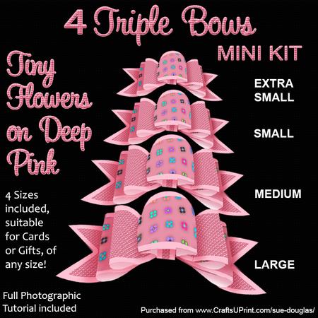 4 Triple Bows Mini Kit - Tiny Flowers on Deep Pink