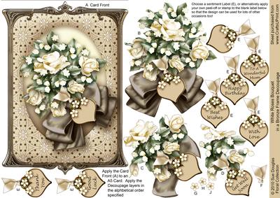 White Roses Bouquet in a Bronze Frame, Decoupage Step by Step