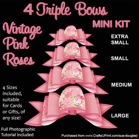 4 Triple Bows Mini Kit - Vintage Pink Roses