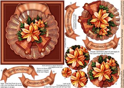 Christmas Gold Poinsettias 6in x 6in Pyramage