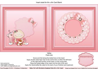 Baby Girl with Broiderie Anglaise Doily Match 6in x 6in Inse