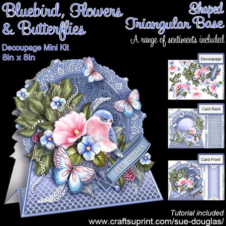 Shaped Triangular Base Bluebird, Flowers and Butterflies