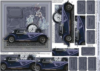 Vintage Austin Morgan Blue Sports Car 6in x 6in Pyramage