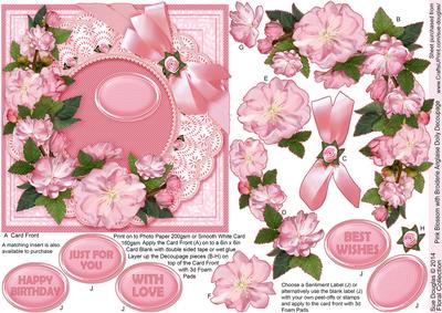 Pink Blossom with Broidery Anglaise Doily 6in x 6in Decoupag