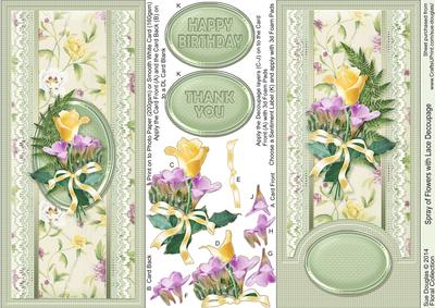 Yellow Rose and Lilac Freesias with Lace Dl Decoupage