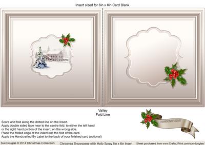 Christmas Snowscene with Holly Spray Matching 6 x 6 Insert