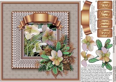 Christmas Roses in a Lace Frame 8in x 8in Decoupage