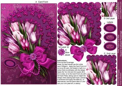 Pink Tulips Bouquet on a Mat Scalloped Pyramage Sheet