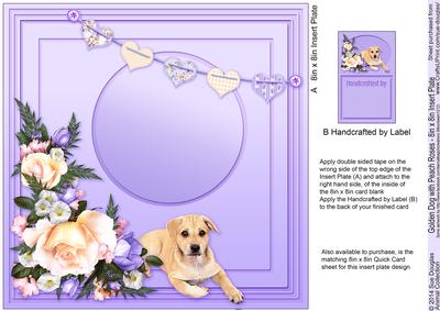 Golden Puppy with Peach Roses 8in x 8in Insert Plate