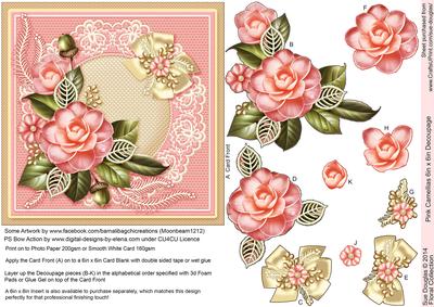 Pink Camellias 6in x 6in Decoupage