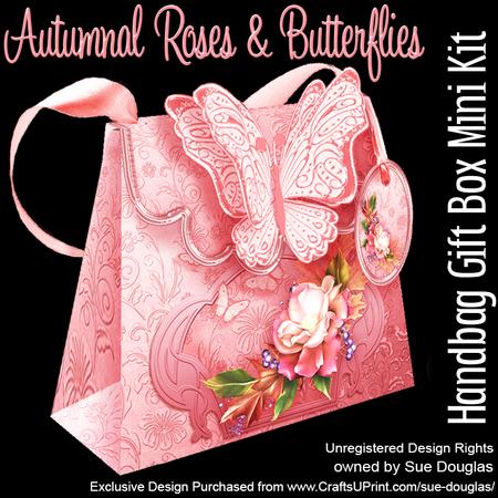 Handbag Gift Box Autumnal Roses and Butterflies