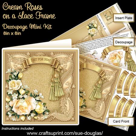 Cream Roses on a Lace Frame Decoupage