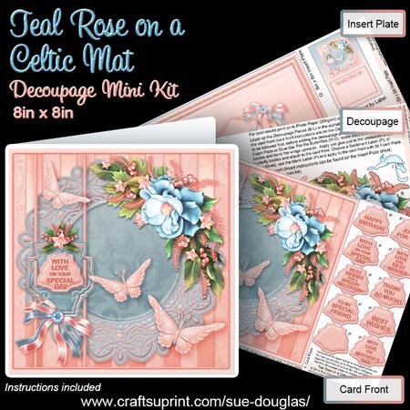 Teal Roses on a Celtic Mat Decoupage Mini Kit