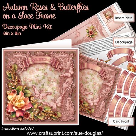 Autumn Roses and Butterflies on a Lace Frame Decoupage