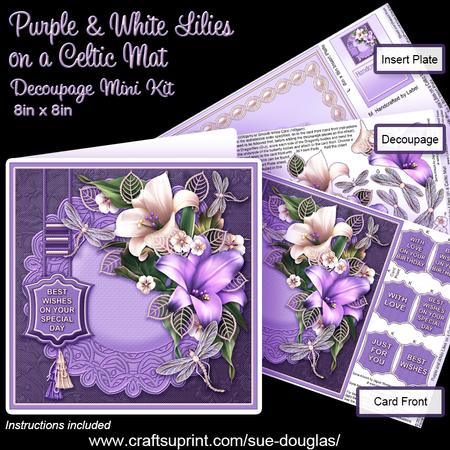 Purple and White Lilies on a Celtic Mat Decoupage