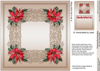 Christmas Red Poinsettias Matching 8in x 8in Insert Plate