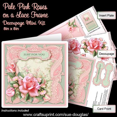 Pale Pink Roses on a Lace Frame Decoupage Mini Kit