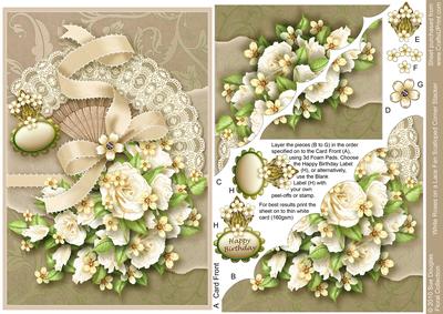White Roses on a Lace Fan Corner Stacker