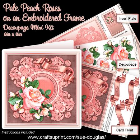 Pale Peach Roses on an Embroidered Frame Decoupage Mini Kit