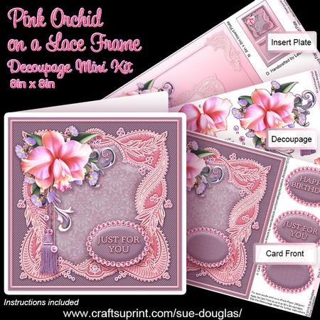 Pink Orchid on a Lace Frame Decoupage Mini Kit
