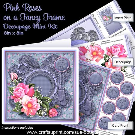 Pink Roses on a Fancy Frame Decoupage Mini Kit