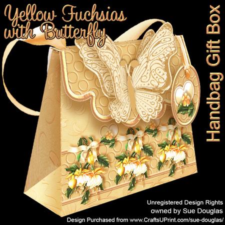 Handbag Gift Box Yellow Fuschias with Butterfly