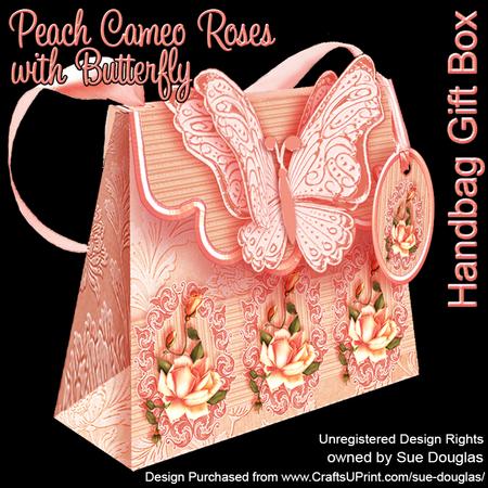 Handbag Gift Box Peach Cameo Roses with Butterfly