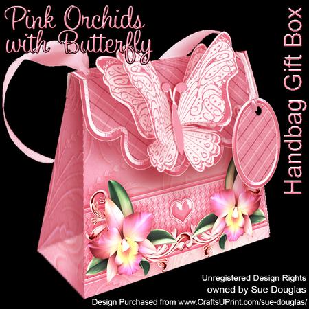 Handbag Gift Box Pink Orchids with Butterfly