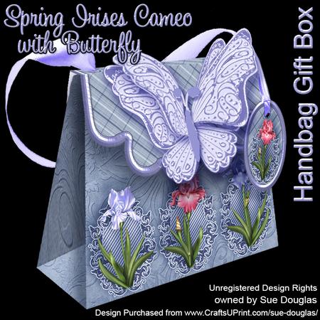 Handbag Gift Box Spring Irises Cameo with Butterfly