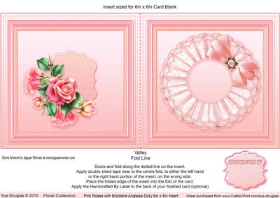 Pink Roses with Broiderie Anglaise Doily Matching 6x6 Insert