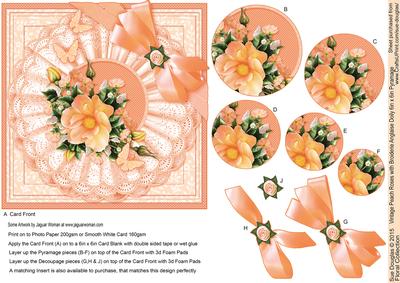 Vintage Peach Roses with Broiderie Anglaise Doily 6x6 Pyram
