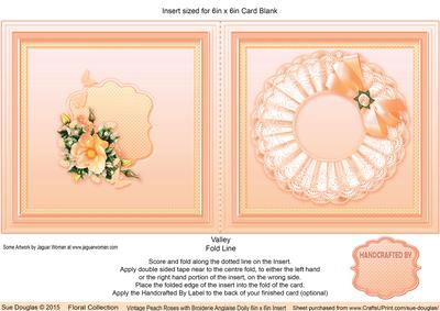 Vintage Peach Roses with Broiderie Anglaise Doily 6x6 Insert