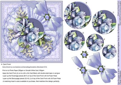 Blue Roses with Broiderie Anglaise Doily 6in x 6in Pyramage