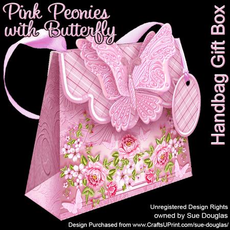 Handbag Gift Box Pink Peonies with Butterfly