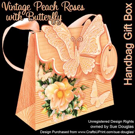 Handbag Gift Box Vintage Peach Roses with Butterfly